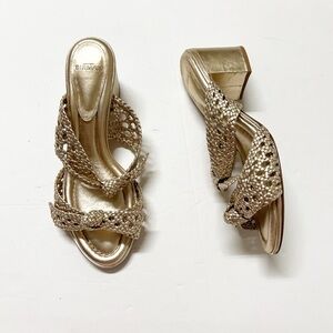 Alexandre Birman Womens Clarita 90 Bow Detailed Braided Metallic Leather Mule